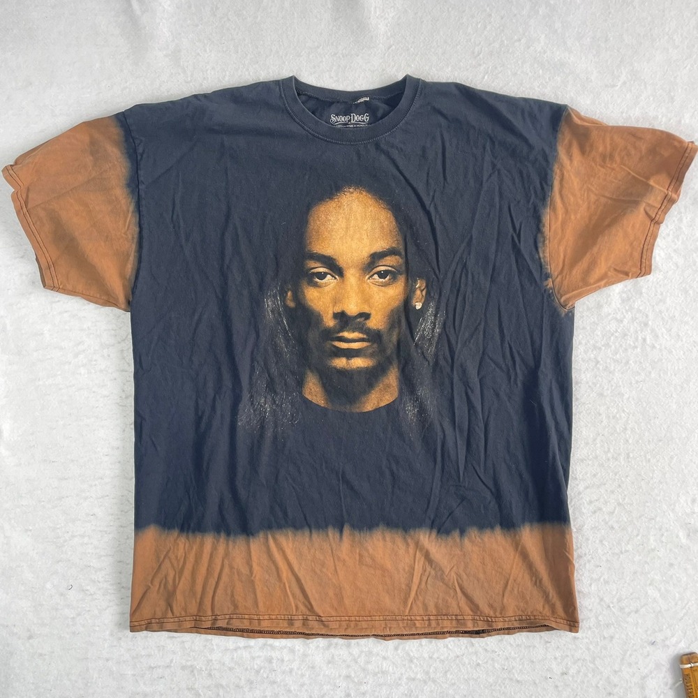 Snoop Dogg Graphic Tee Mens Large Black Brown Bleach Dip Dye Rap T-Shirt Hip Hop
